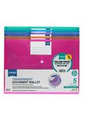 Pkt.5 A4 Button Document Wallets - Asst image