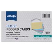 Concept - 5" x 3" Ruled Record Cards - Colour - Packet of 100
