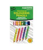 Supreme Stationery - Jumbo Triangular Colouring Pencils - Right Handed - Pack of 12