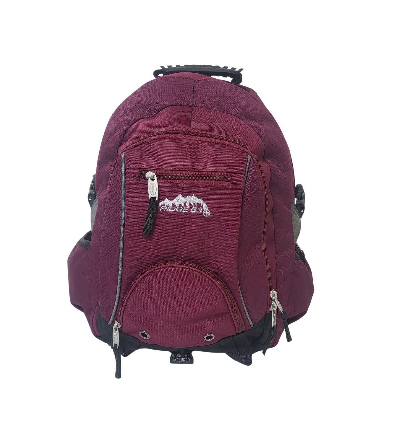 Ridge53 Bolton Backpack Maroon Nylon with Zippers, Handle, Buckle, Pockets
