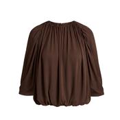 Gathered Cape Bubble Blouse Brown image