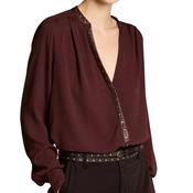 Gathered Long Sleeved Studded Trim Fig Top image