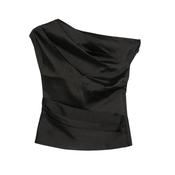 Black Taffeta Draped Top