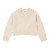 Chunky Carmen V Neck Jumper White