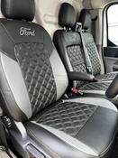 Ford Custom Van 2024-2026 - 3 seater - Black Automotive EcoLeather Quilted Design 3xFord Embroidered in Grey