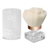 Dust removal brush in case, for nails, for make-up, round, flower – white . image
