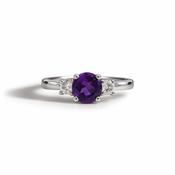 14ct Amethyst &amp; Diamond Three Stone Ring image