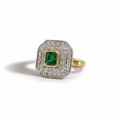 14ct Art-Deco Emerald and Diamond ring image