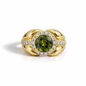 14ct Green Sphene &amp; Diamond Halo Ring image