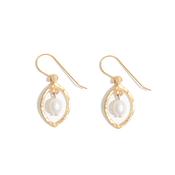 Hammered Gold Marquise Pearl Earrings