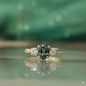 18 Green Sapphire &amp; Diamond Trilogy Ring