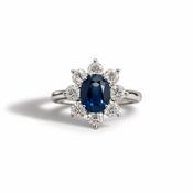 Platinum Sapphire &amp; Diamond Halo Cluster Ring image