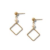 Gold Pearl Geometric Dangle Earrings image