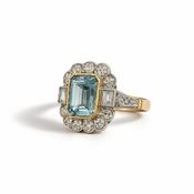 Antique Aquamarine &amp; Diamond Halo Ring image