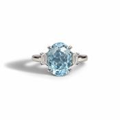 Platinum Aquamarine and Diamond Three-Stone Ring image