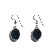 Deep Blue Crochet Drop Earrings - Silver