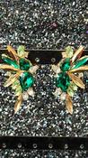 Gold and Green Diamanté Wing Earrings