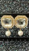 Gold Diamante &amp;amp; Pearl Earrings
