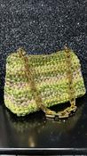 Handmade Crochet Metallic Handbag with Chain Handle in Green and Gold image