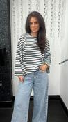 Stacey Basic Long Sleeve Striped Tee in Blue and Brown