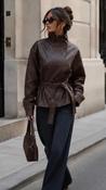 Brown Faux Leather High Neck Jacket image