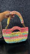 Handmade Crochet bag with Crochet Handle in Multicolour and Gold image