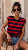Red and Navy Striped T-shirt with Shoulder Pads  image