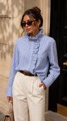 Blue Frill High Neck Striped Shirt image