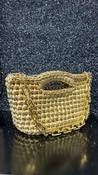 Handmade Crochet Clutch bag in Gold with Gold Handle image