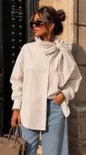 Beige Striped Tie Neck Shirt image