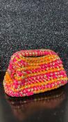 Handmade Crochet Clutch bag in Pink, Orange and Gold image