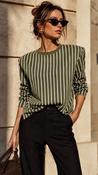 Khaki Striped T-shirt with Shoulder Pads  image