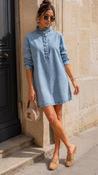 Denim Frill High Neck Dress image