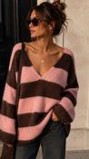 Rylee Striped V neck Knit Jumper in Pink and Brown image