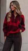 Alice Zip Neck Knit in Red and Burgundy