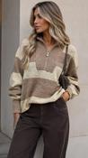 Alice Zip Neck Knit in Cream and Beige image