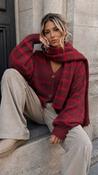 Nova Striped Knit Cardigan and Scarf Set in Red and Burgundy