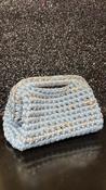 Handmade Crochet Clutch bag in Sky Blue and Silver image
