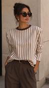 Beige and Brown Striped T-shirt with Shoulder Pads  image