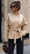 Beige Faux Leather High Neck Jacket image