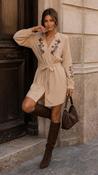 Beige Embroidered Belted Shirt Dress image