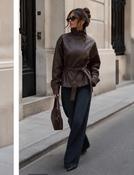 Brown Faux Leather High Neck Jacket image