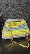 Handmade Crochet Clutch bag in Green, Blue and Gold with Handle image