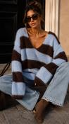 Brown and Blue V Neck Knit Jumper image