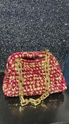 Handmade Crochet Clutch bag in Burgundy and Gold with Gold Handle