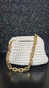 Handmade Crochet Clutch bag in White with Gold Handle image