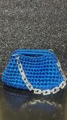 Handmade Crochet Clutch bag in Blue Metallic with Silver Chain image