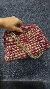 Handmade Crochet Clutch bag in Burgundy and Gold with Gold Handle image