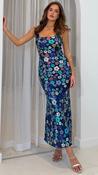Lisbon Floral Sequin Maxi Dress in Navy