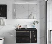 Smart Black Rock Slab Bathroom Vanity – LED Mirror &amp; Wall Storage – Custom Made Bathroom Vanity image